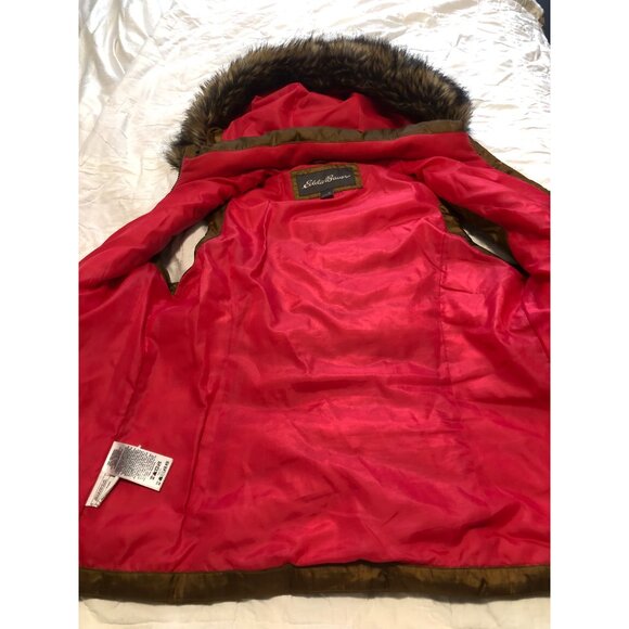 Eddie Bauer Puffer Vest with Faux Fur Trim Metallic Gold Bronze Size M - Picture 8 of 13